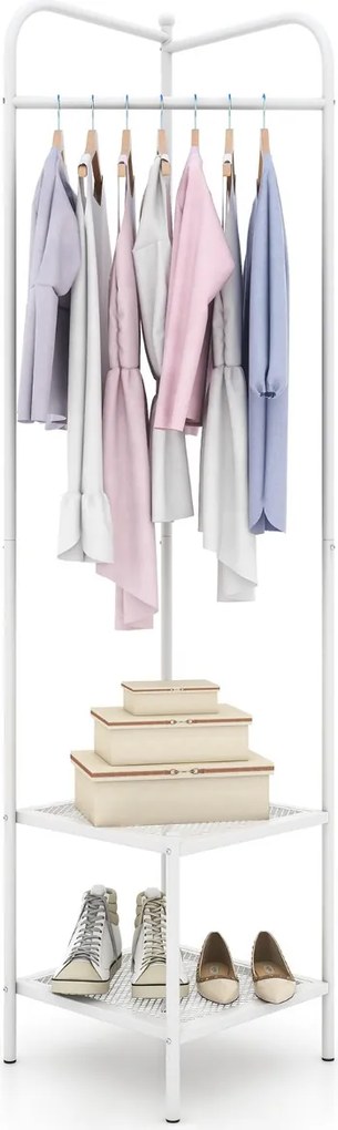 Guarda Roupa de canto 2 em 1 para roupa com gancho superior e 2 prateleiras Economia de espaço 42,5 x 42,5 x 193,5 cm Branco
