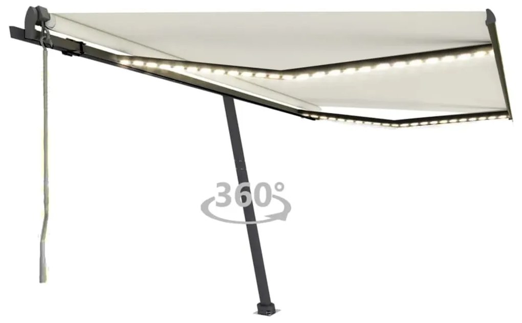 vidaXL Toldo automático com LED e sensor de vento 450x350 cm cor creme