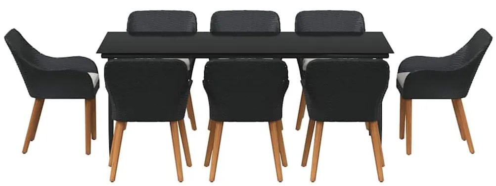 Conjunto de Jantar de 9 Peças Preto em Rattan e Poliéster