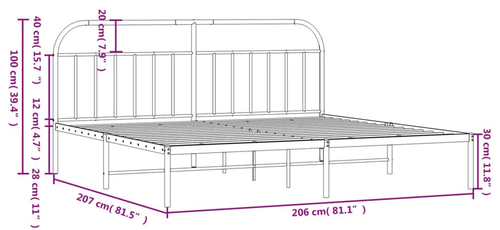 Estrutura de cama com cabeceira 200x200 cm metal branco