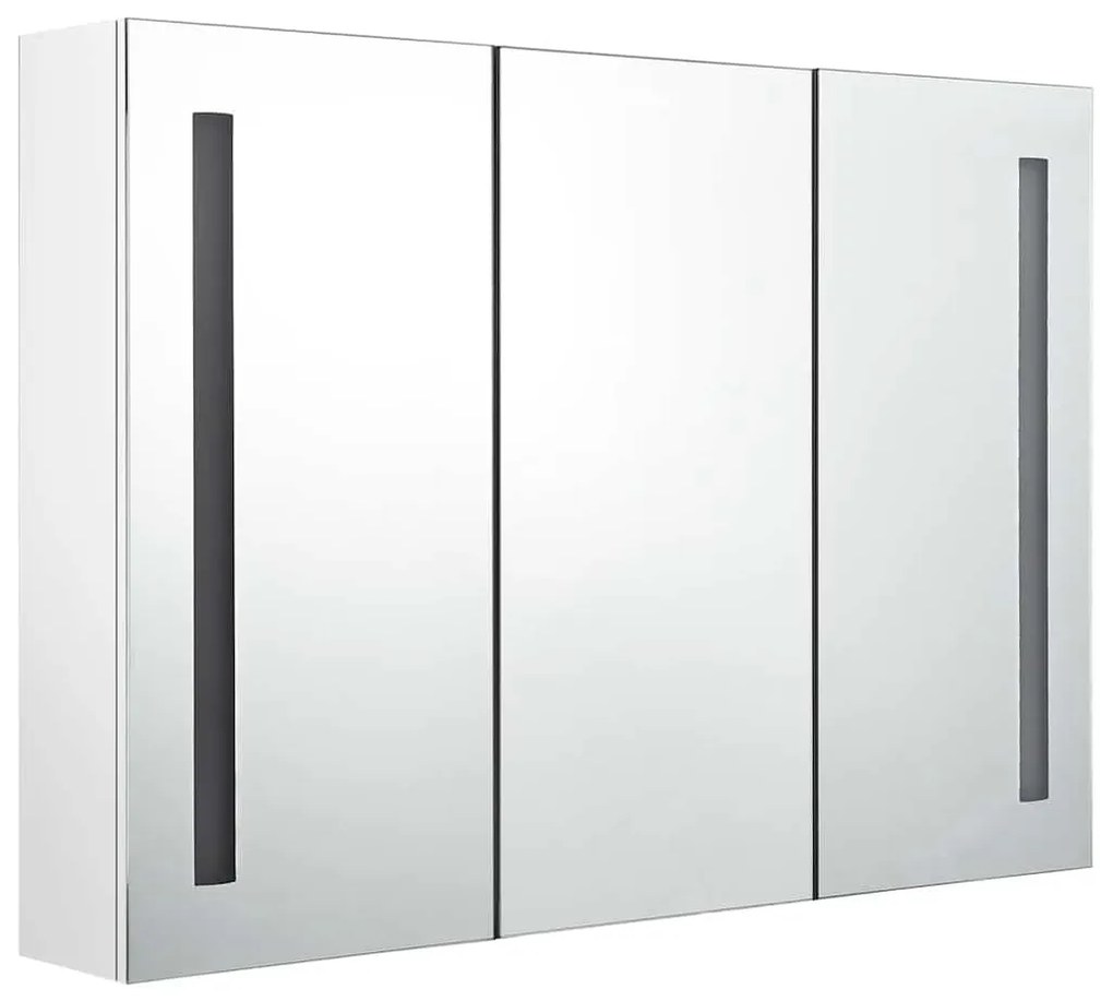 Armário espelhado casa de banho LED 89x14x62cm branco brilhante