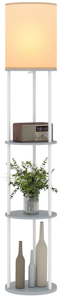 Candeeiro de Pé com Prateleiras 3 Temperaturas de Cor Controlo Remoto e Casquilho E27 Ø29x158 cm Cinzento