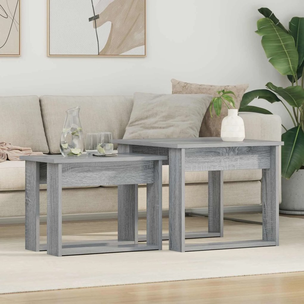 vidaXL Conjunto de Mesas de Café 2 pcs Cinza Sonoma Madeira processada