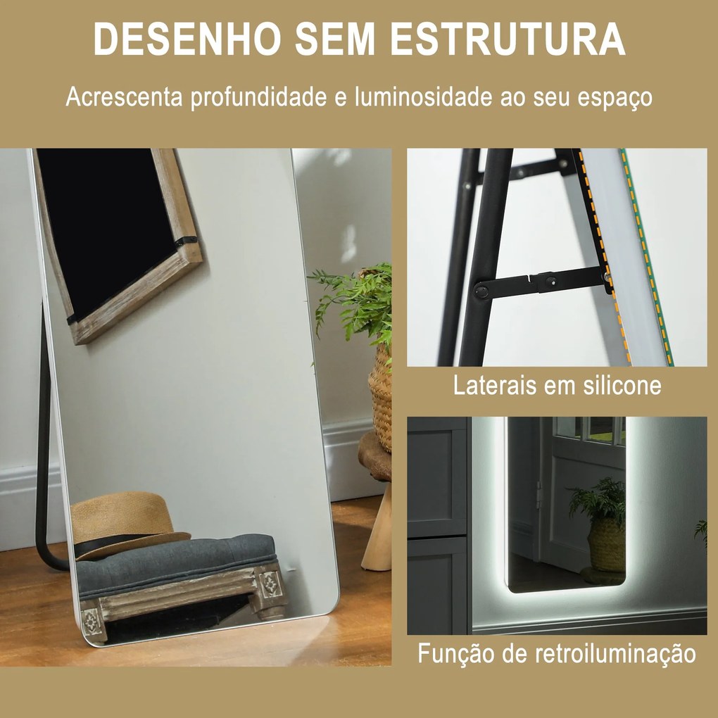 Espelho Pretty - De Pé/Parede com Luz LED - 40x150 cm - Com Iluminação