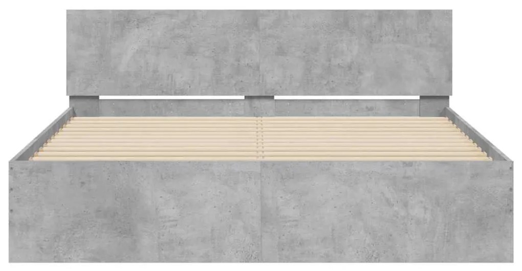 Estrutura cama cabeceira e luzes LED 150x200cm cinzento cimento