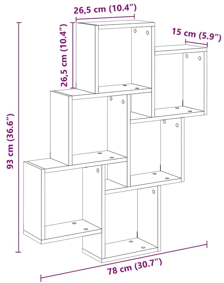 Estante parede cúbica 78x15x93 cm deriv. madeira madeira velha