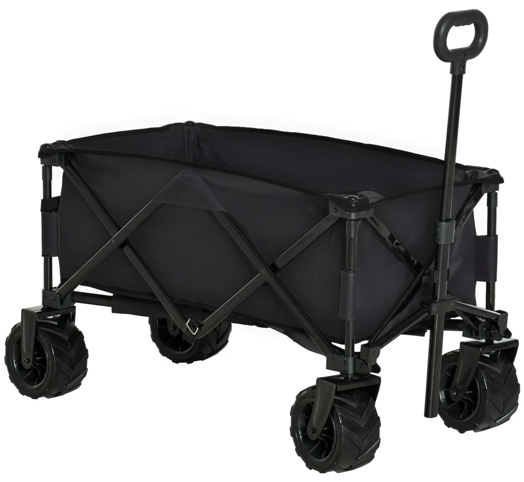 Outsunny Carrinho de Transporte Dobrável com Rodas Giratórias 360° e Guiador Ajustável 59-89 cm para Campismo 108x55x61-91 cm Preto | Aosom Portugal