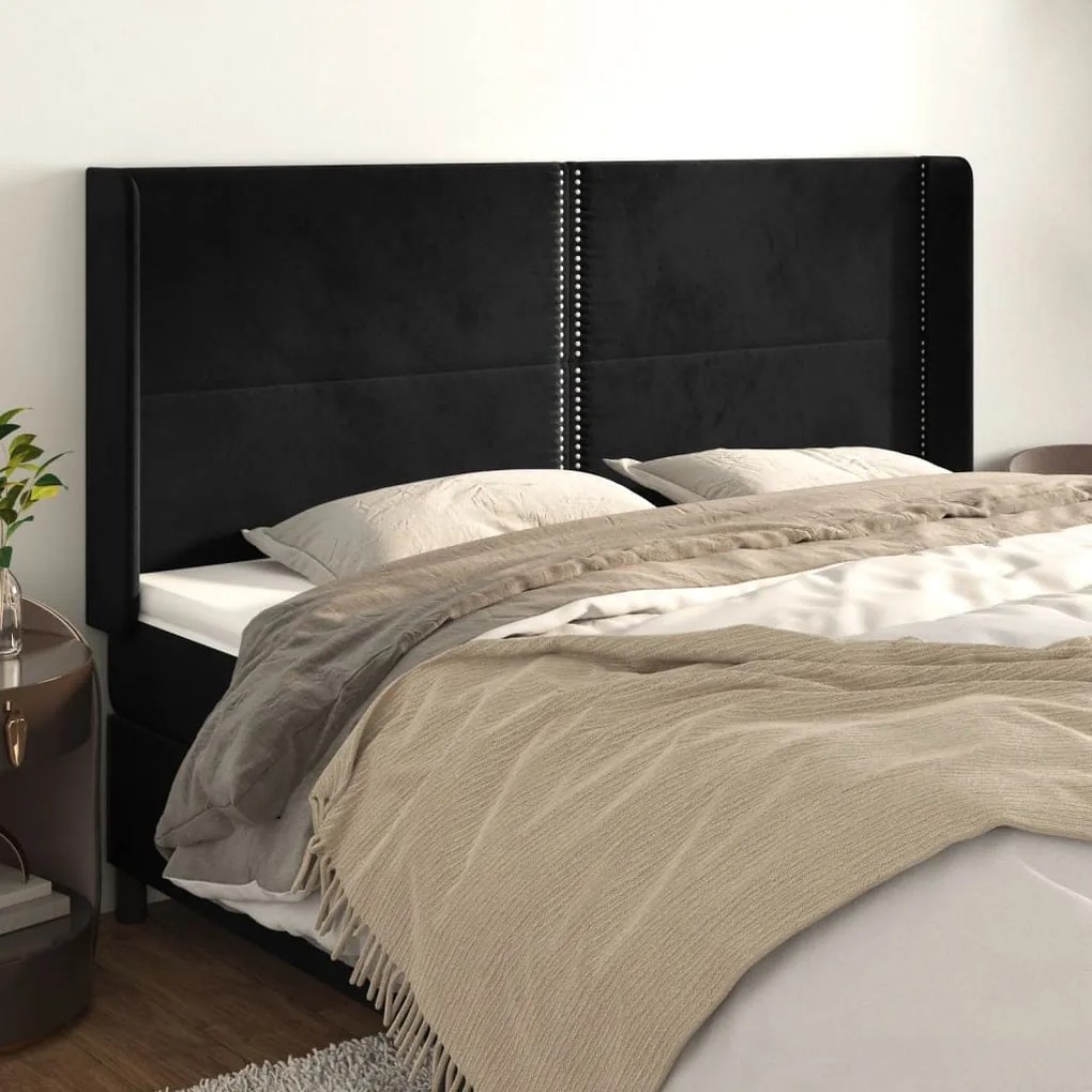 Cabeceira de cama c/ abas veludo 183x16x118/128 cm preto