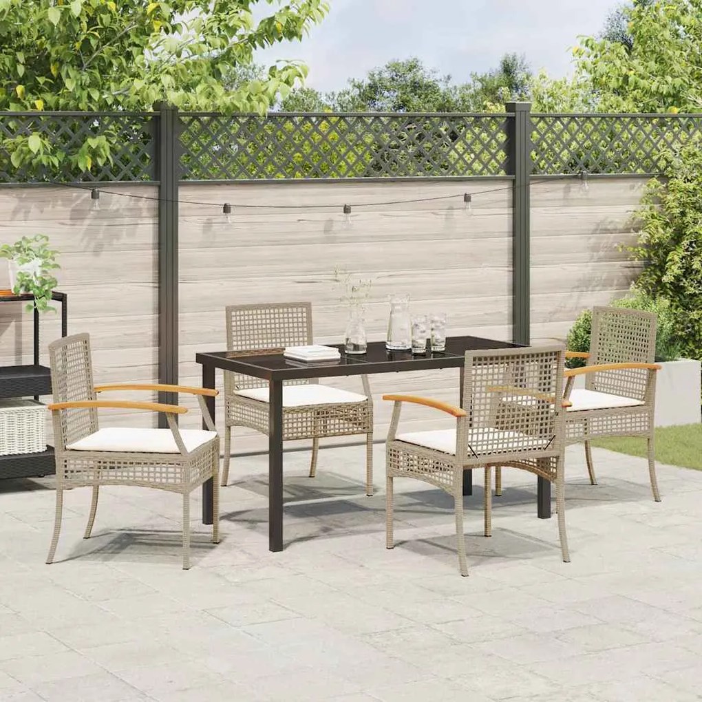 Conjunto de Jantar de Jardim 5 Peças com Almofadas de Rattan Sintético