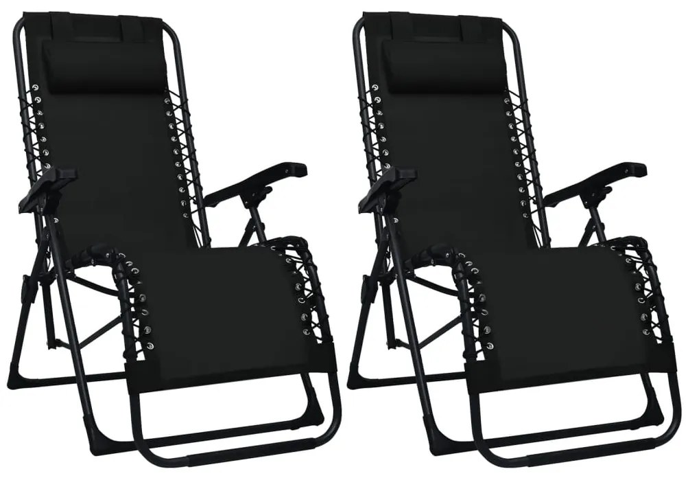 vidaXL Cadeiras de pátio dobráveis 2 pcs textilene preto
