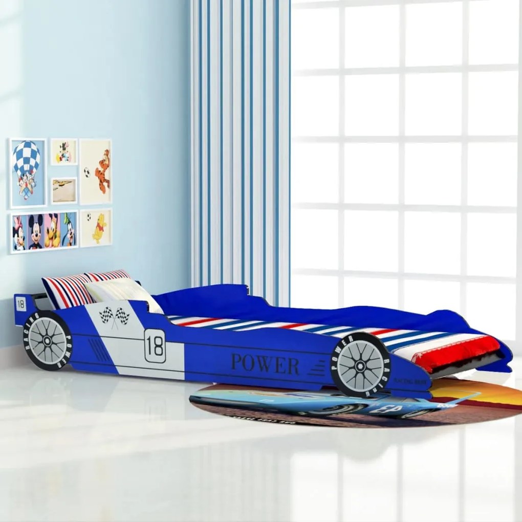 244465 vidaXL Cama carro de corrida para crianças 90x200 cm azul
