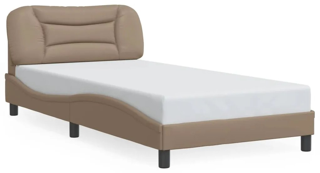 Estrutura cama c/ luzes LED 100x200 cm couro artif. cappuccino