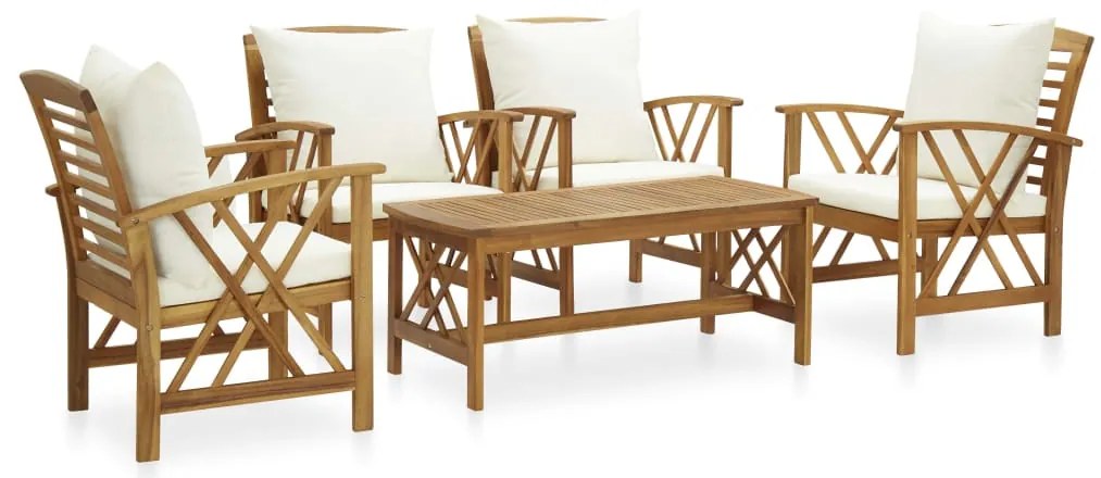 5 pcs conjunto lounge de jardim com almofadões acácia maciça