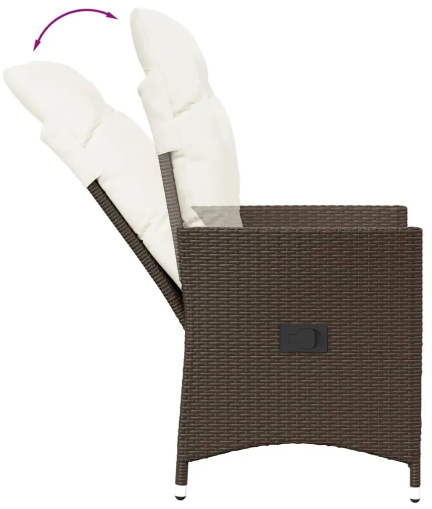 3 pcs conjunto bistrô com almofadões vime PE castanho