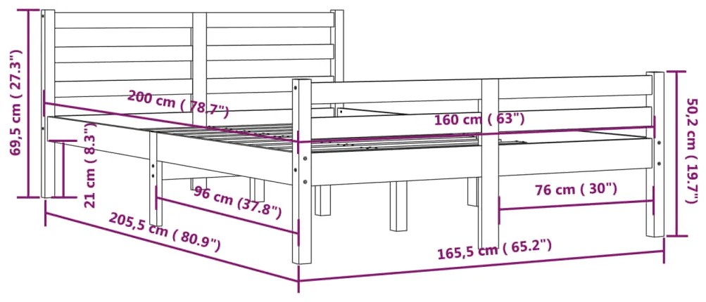 Estrutura de cama 160x200 cm madeira maciça cinzento