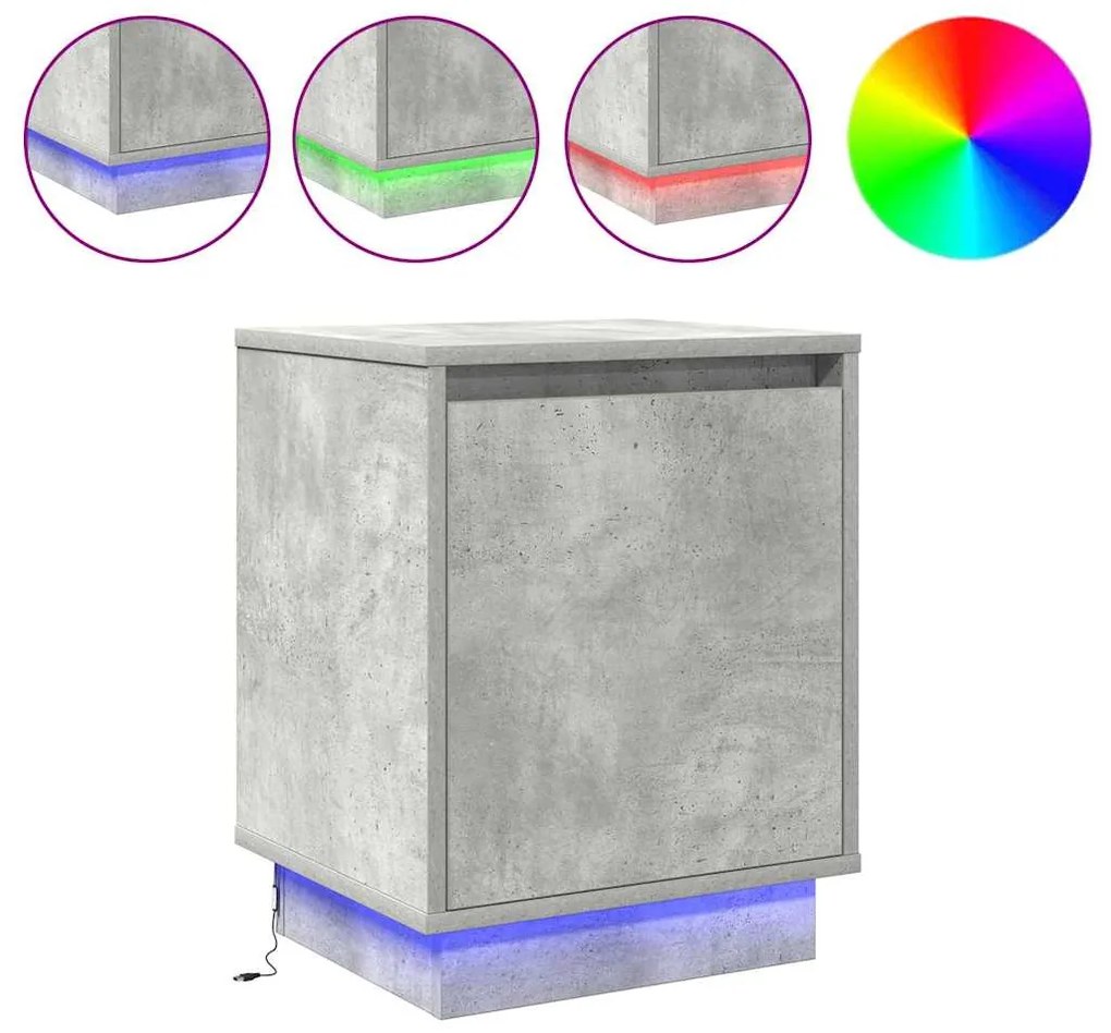 Mesas de cabeceira com luzes LED 2 pcs Cinza Concreto 39x34,5x50 cm