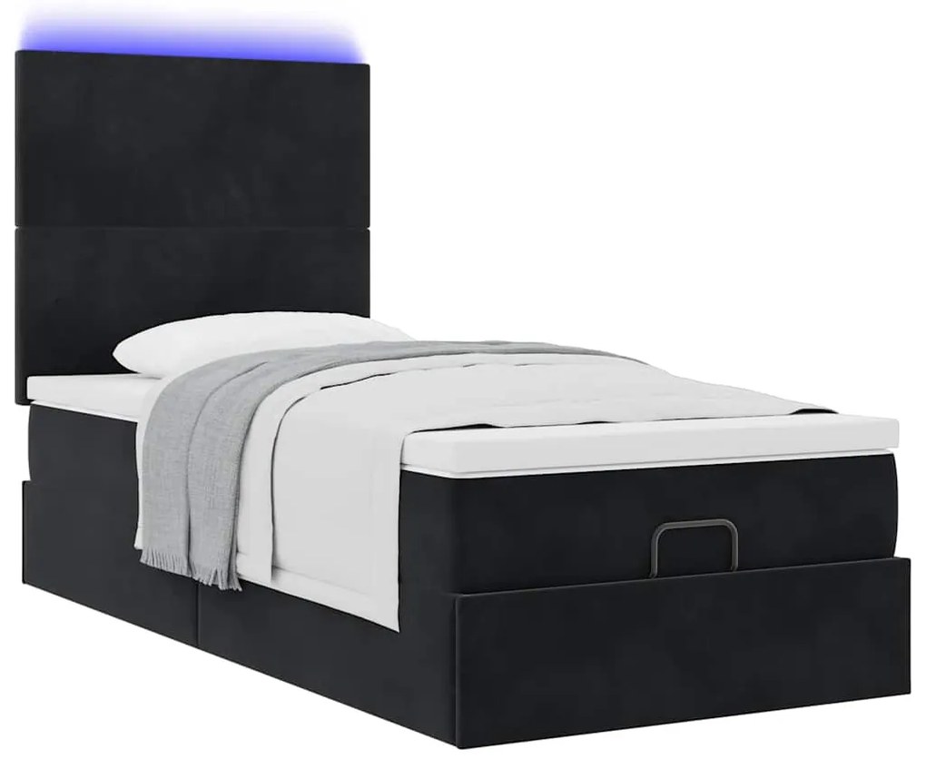 Estrutura de cama otomana com colchões preto 80x200cm veludo
