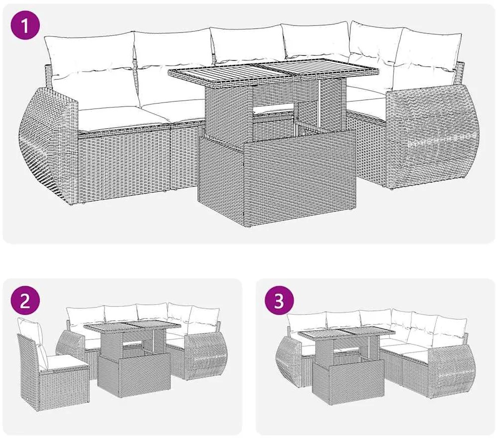 6 pcs conjunto sofás de jardim com almofadões vime cinzento