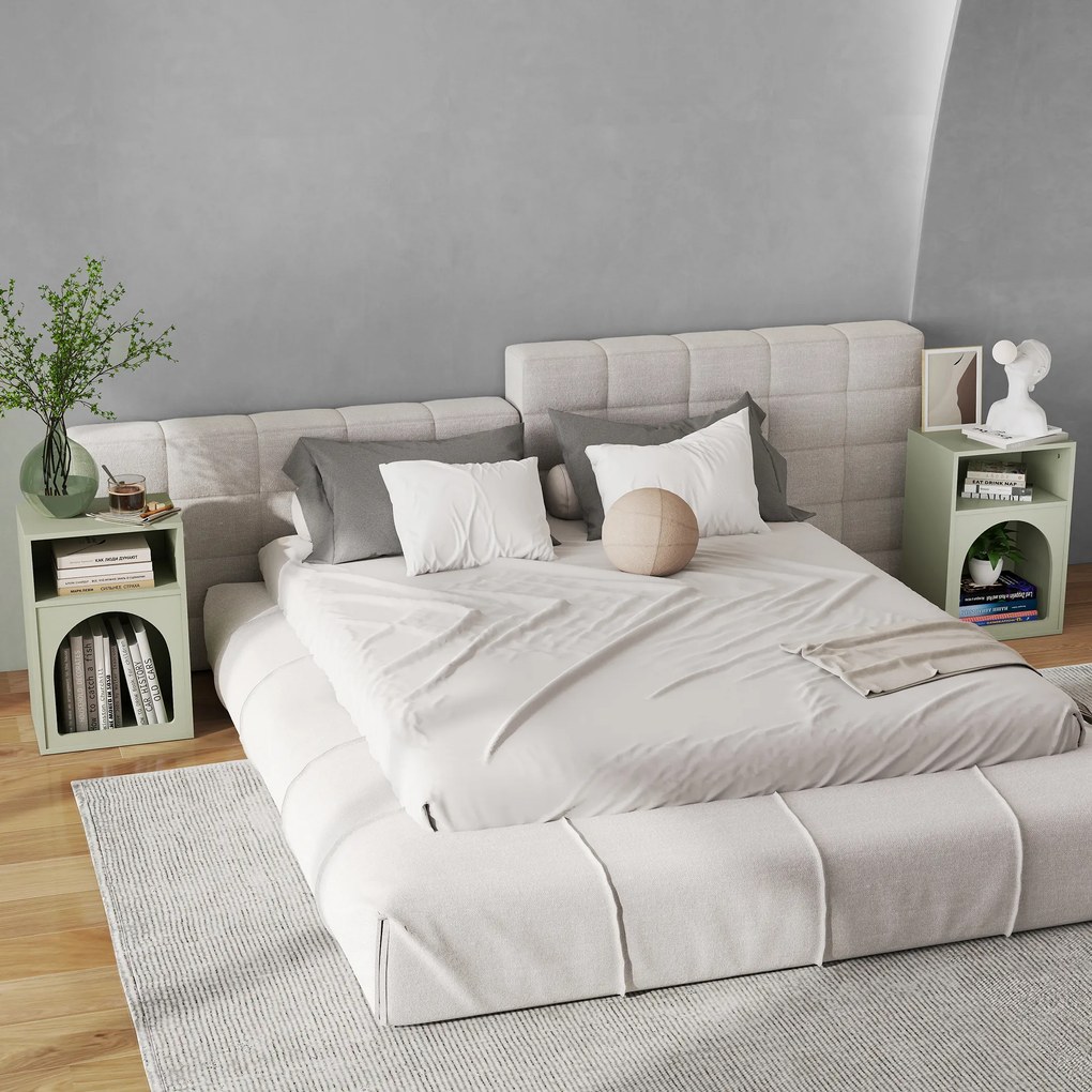 Conjunto de 2 mesas de cabeceira 40 x 30 x 60 cm, com compartimentos abertos, design arqueado, verde claro