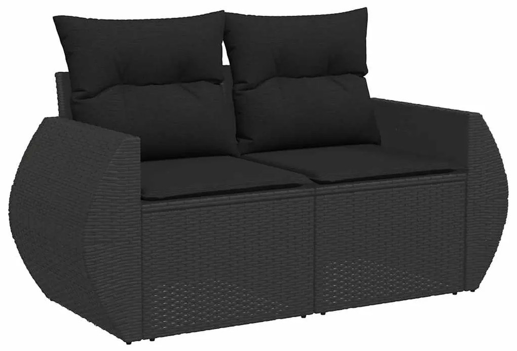 8 pcs conjunto sofás jardim com almofadões vime PE/acácia preto