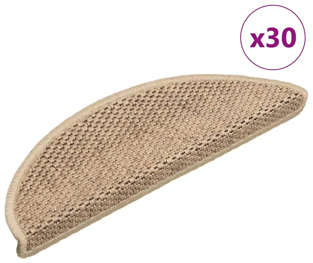 vidaXL Tapetes escada adesivos aspeto sisal 30 pcs 56x17x3cm cor areia