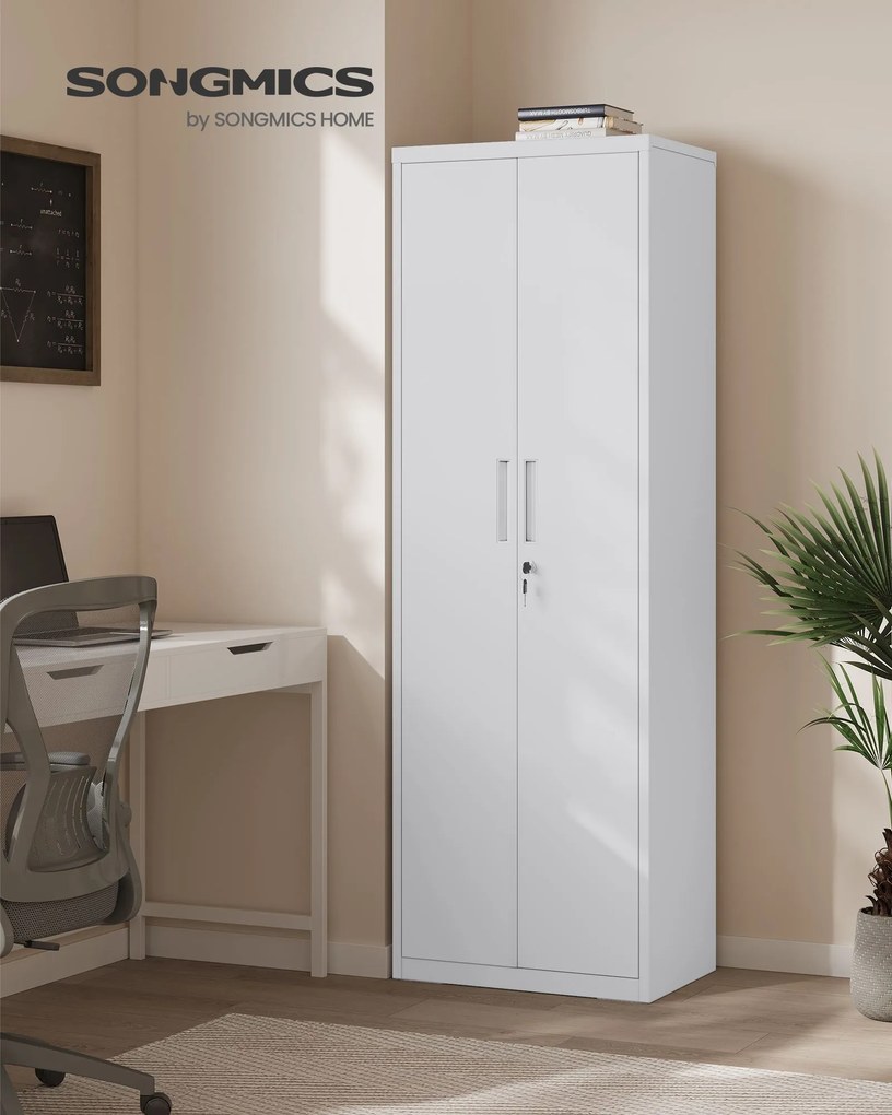 Armário de arquivo com portas duplas e 5 níveis 40 x 60 x 180 cm Cinzento