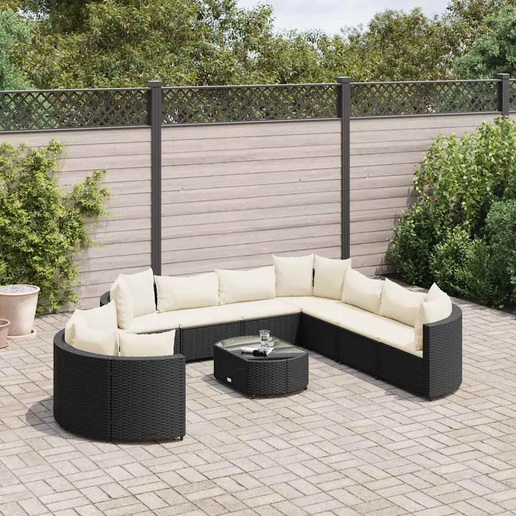 vidaXL 10 pcs conjunto sofás de jardim c/ almofadões vime PE preto