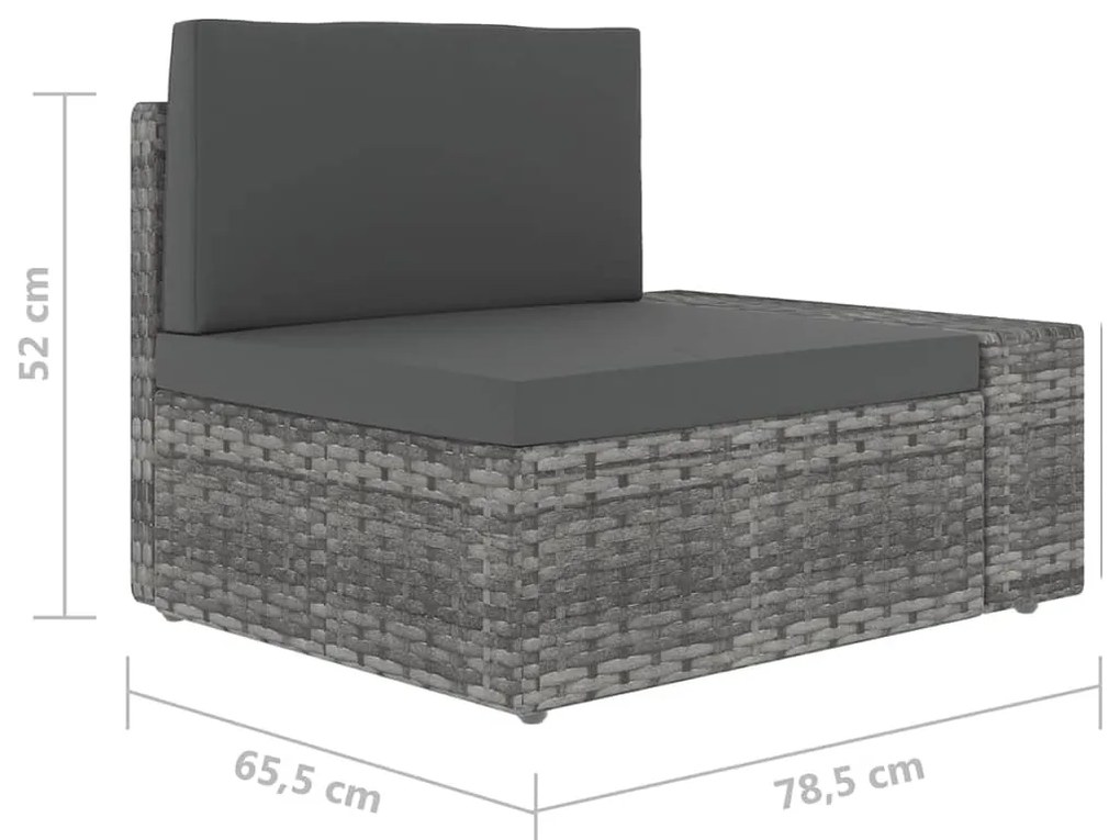 6 pcs conjunto lounge de jardim c/ almofadões vime PE cinzento