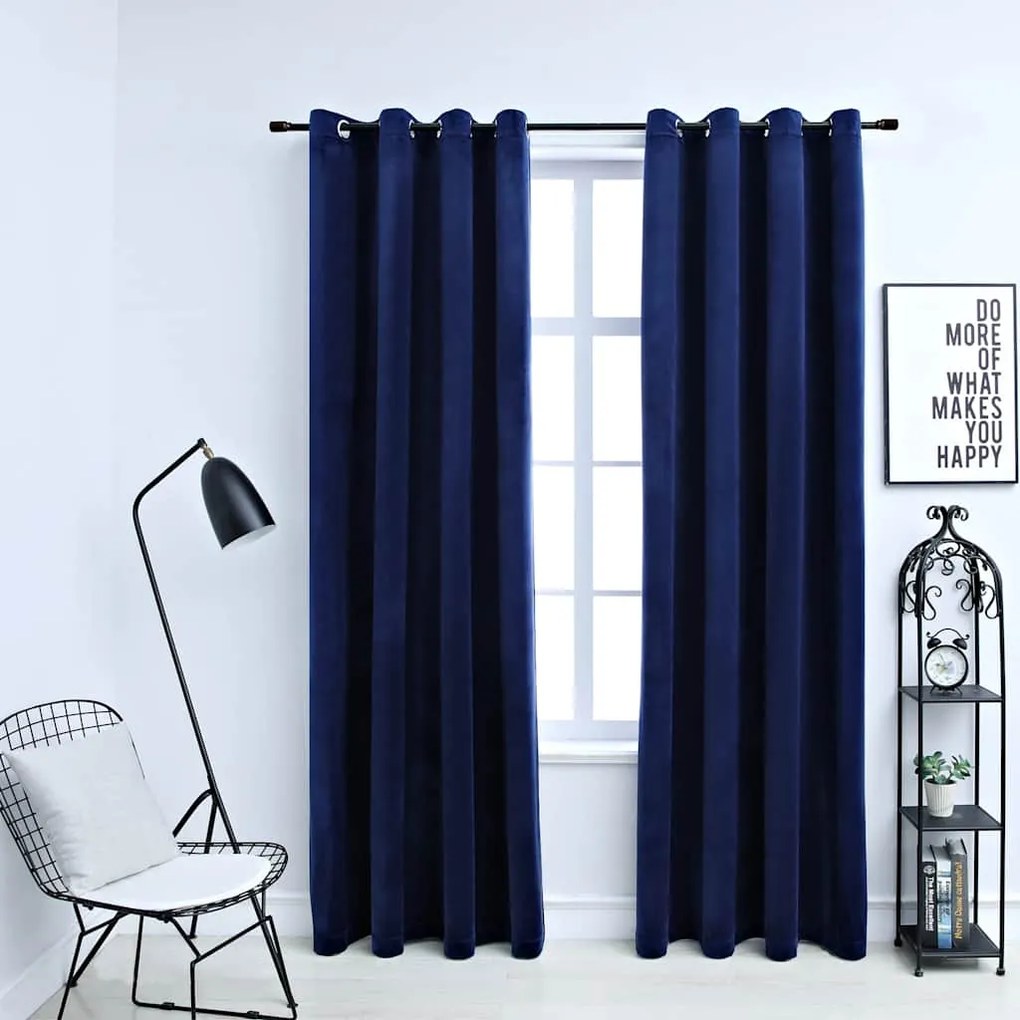 Cortinas blackout c/ argolas 2 pcs 140x245cm veludo azul escuro