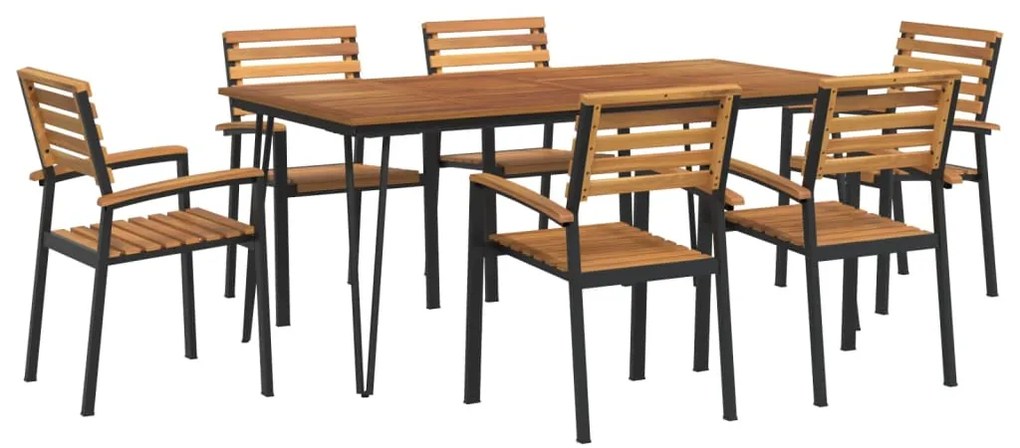 Conj. jantar p/ jardim 7 pcs madeira de acácia maciça e metal