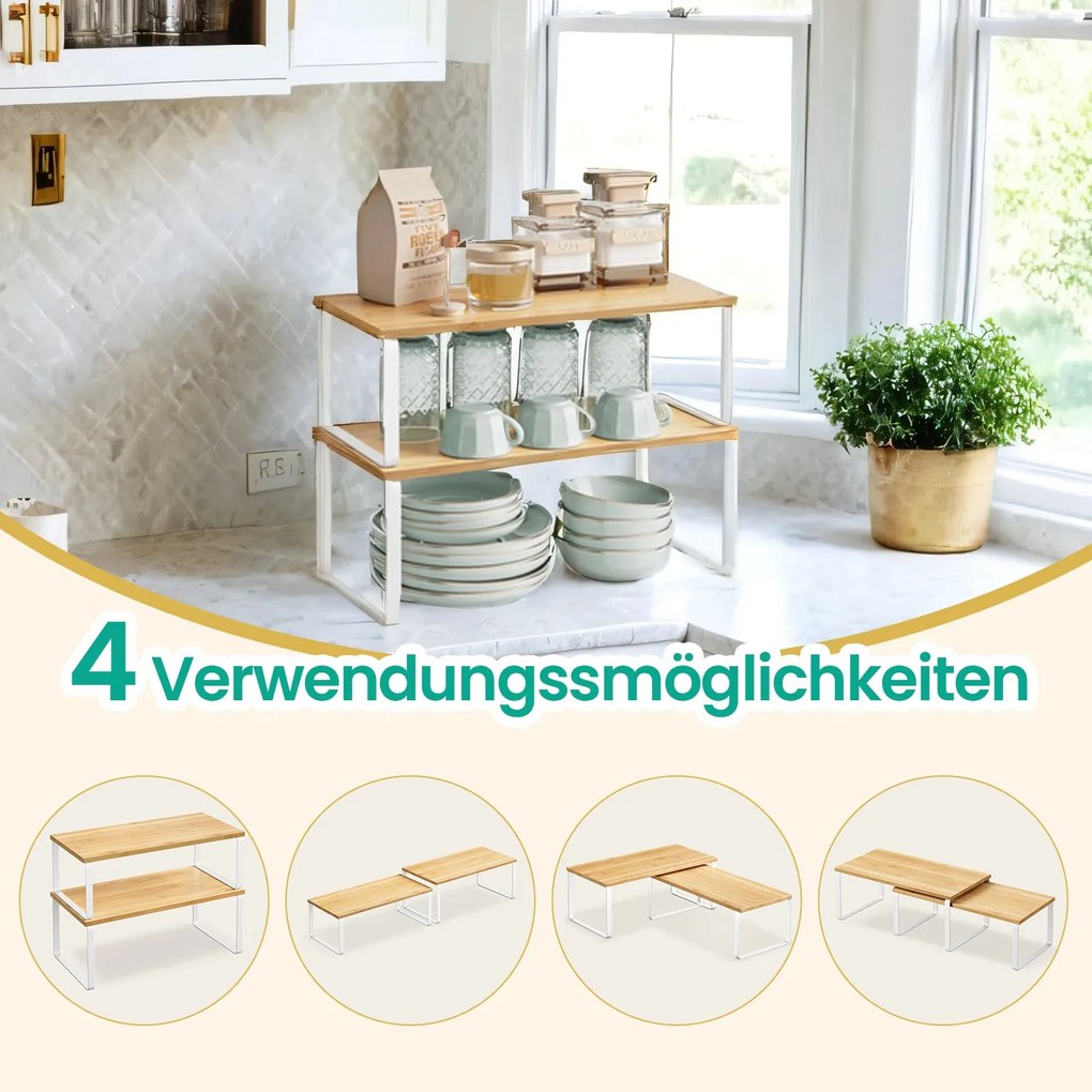 Conjunto de 2 organizadores de cozinha, prateleira de cozinha Branco e bege natural