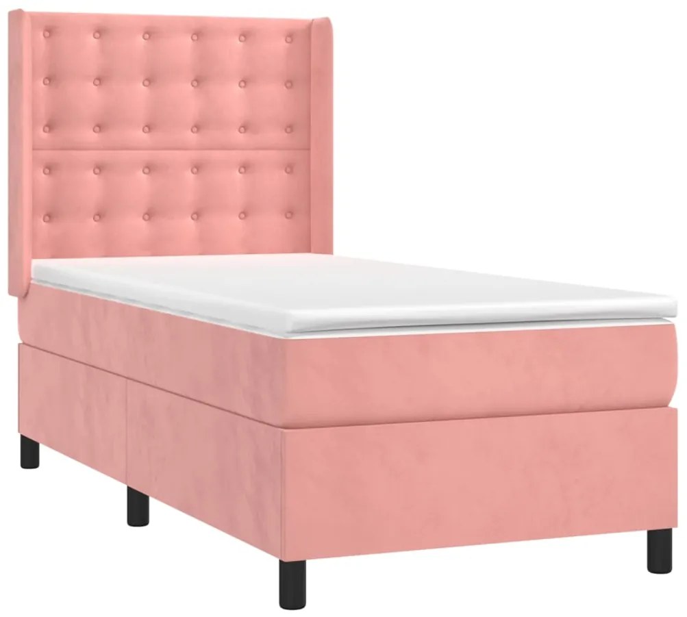 Cama com molas/colchão 100x200 cm veludo rosa