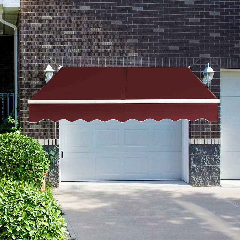 Toldo retrátil 245 x 200 cm com manivela manual em poliéster impermeável, marquise em alumínio para porta de parede ou janela Cor de Vinho