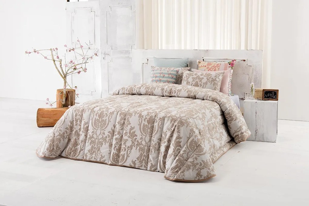 COLCHA EDREDOM - COLCHA JACQUARD C/ ALMOFADAS DECORATIVAS 45x60 CM: Taupe 1 Almofada cheia 45x60 cm a jogo