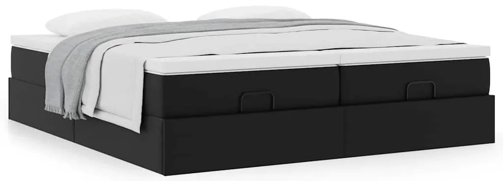 Estrutura de cama otomana com colchões pele artificial preta