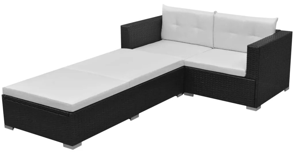 42748 vidaXL 3 pcs conjunto lounge de jardim c/ almofadões vime PE preto