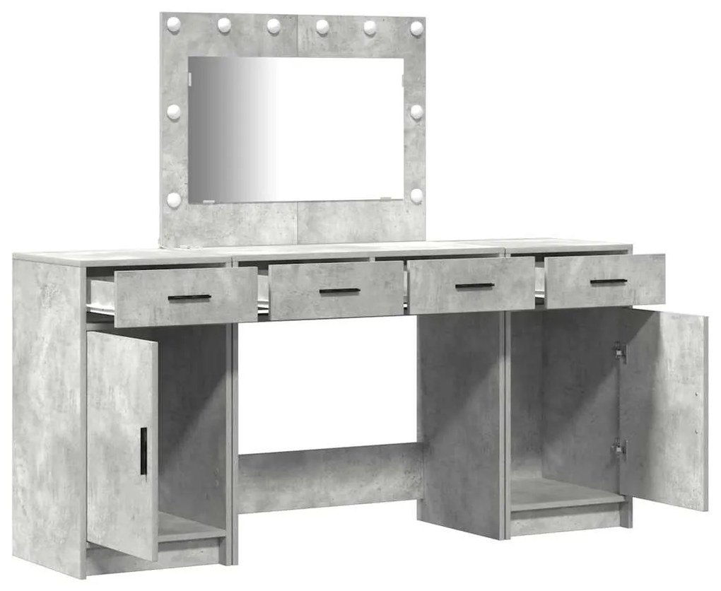 Conjunto de 3 Peças de Mesa de Maquiagem com LEDs em Madeira de Engenh