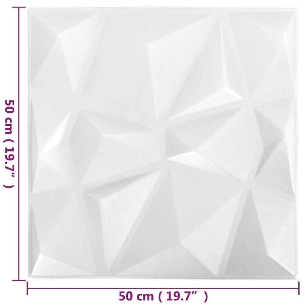 Painéis de parede 3D 24 pcs 50x50 cm 6 m² branco diamante