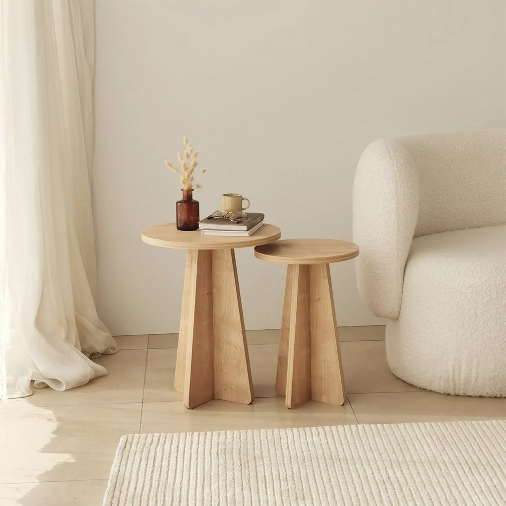 Conjunto de Mesas Mushroom – Carvalho Safira – 40x50x40 cm & 30x45x30