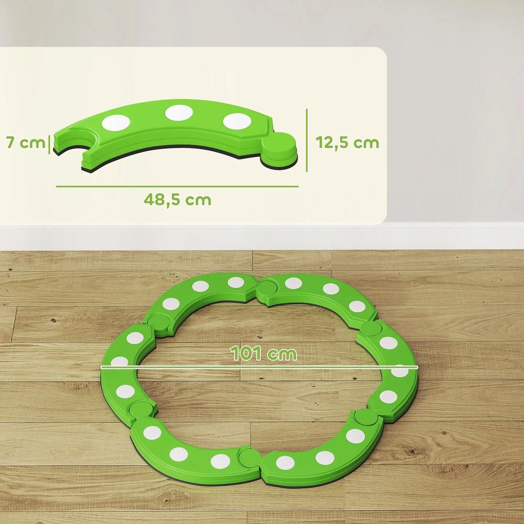 Trave de Equilíbrio para Crianças com 6 Pedras com Pontos Táteis para Treino de Equilíbrio em Interiores e Exteriores Verde