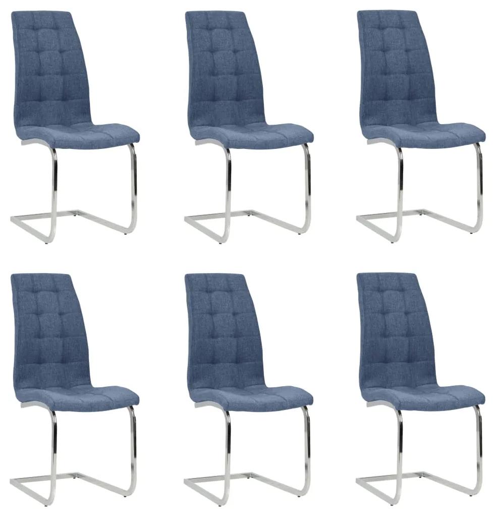 3081751 vidaXL Cadeiras de jantar cantilever 6 pcs tecido azul