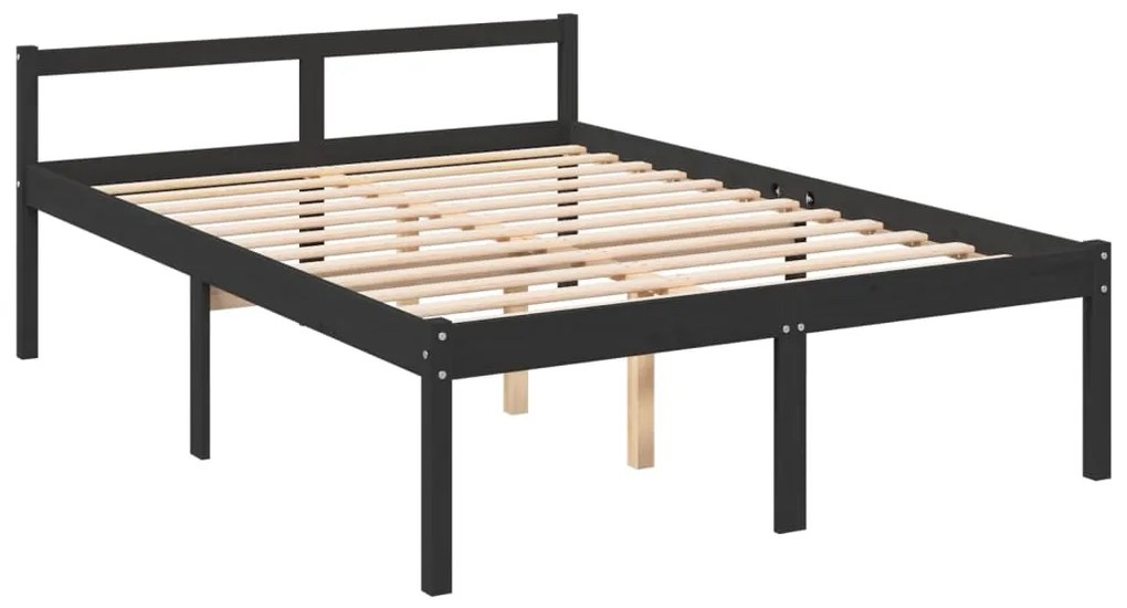 Estrutura de cama casal 135x190 cm pinho maciço preto