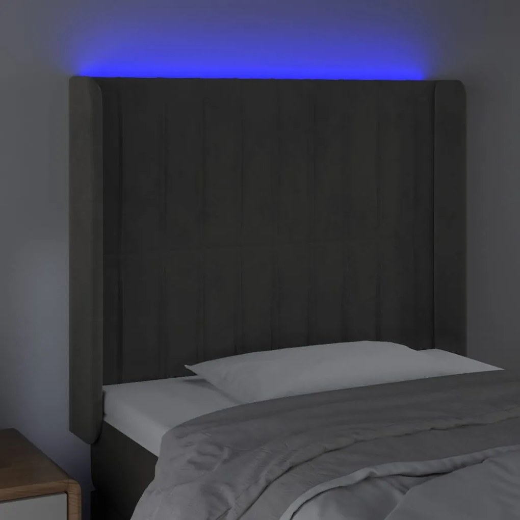 Cabeceira cama c/ luzes LED veludo 83x16x118/128cm cinza-escuro