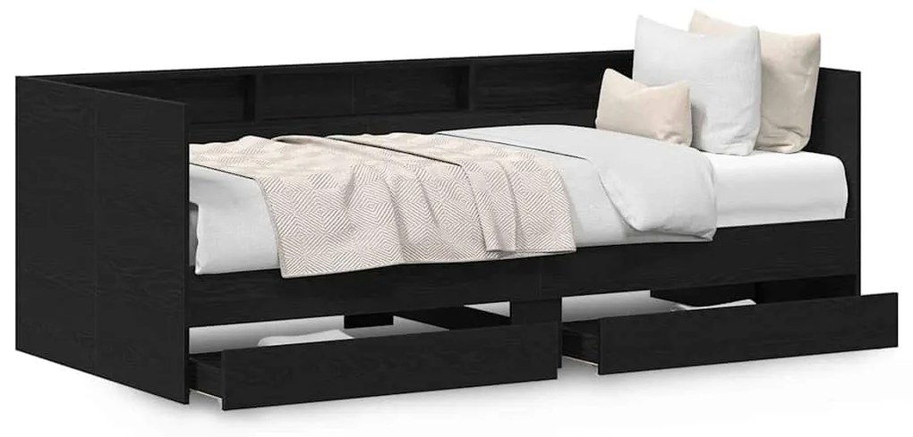 Cama de Dia Preta com Gavetas Carvalho Preto Madeira engenheirada