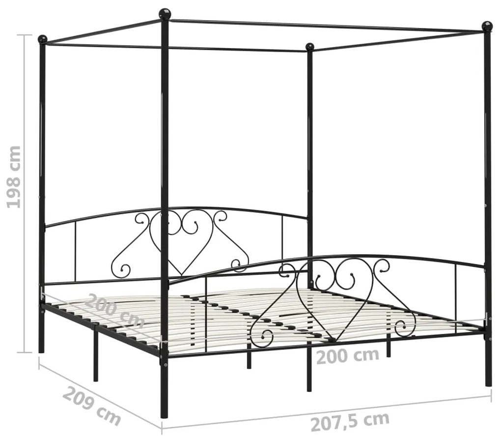 Estrutura de cama com dossel 200x200 cm metal preto