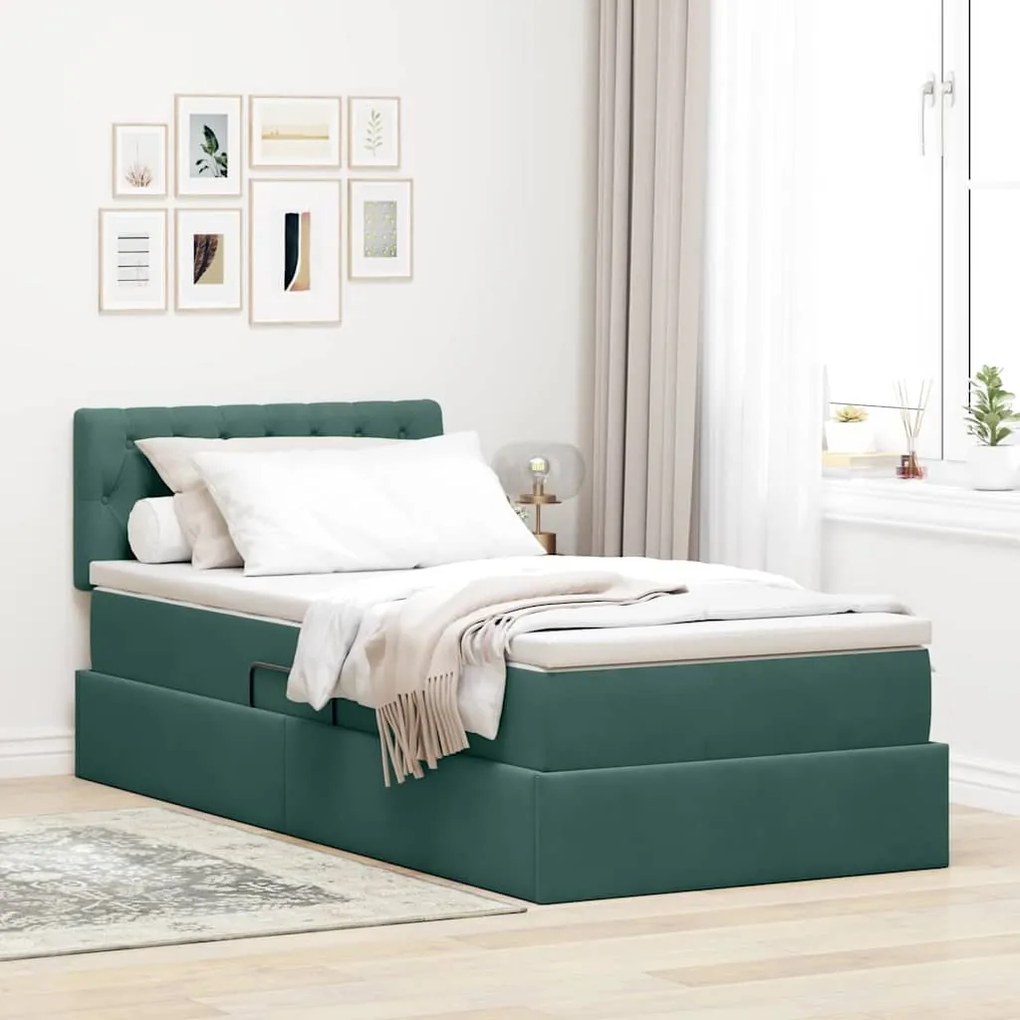 vidaXL Cama com Armazenamento Verde Escuro 90 x 200 cm Veludo