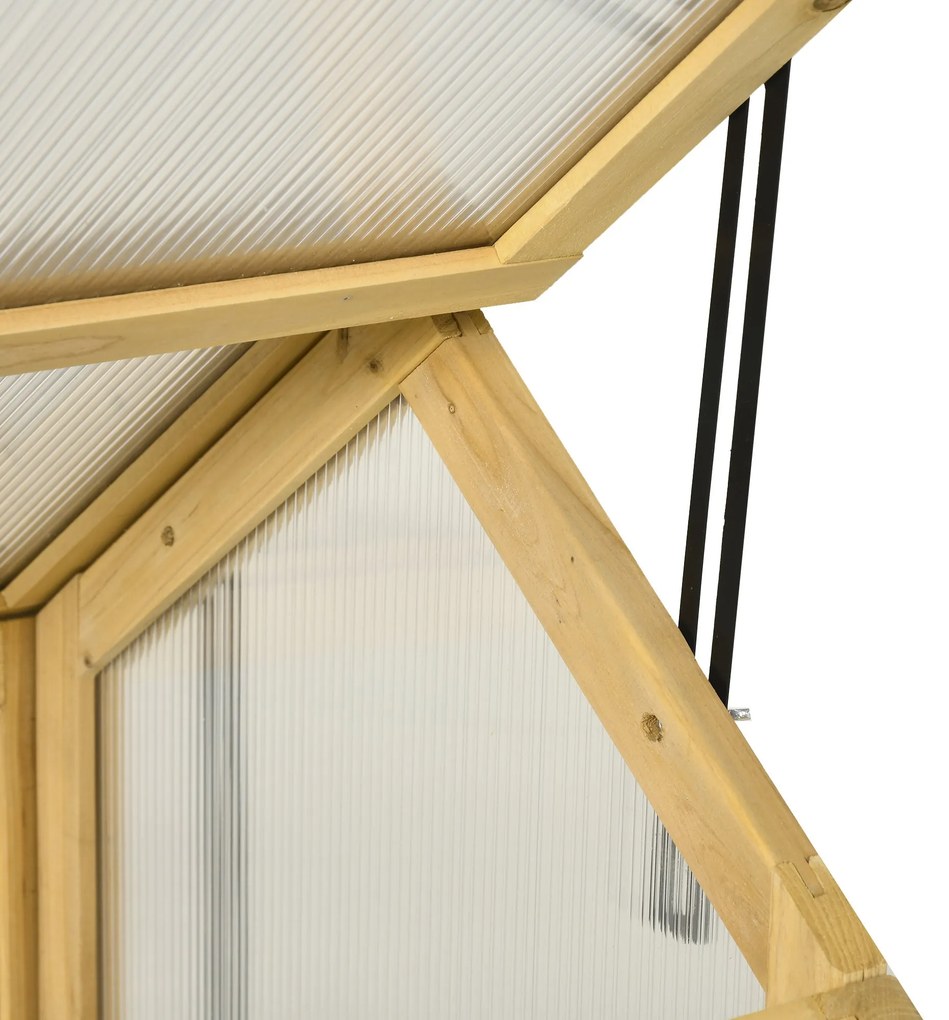 Estufa de Madeira com Painéis de Policarbonato Estufa de Jardim com 4 Janelas Abatíveis para Cultivo de Plantas Terraço Exterior 90x48x49,5cm Transpar