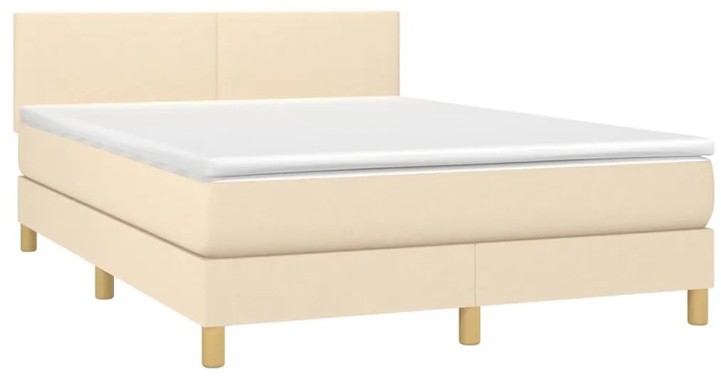 Cama box spring c/ colchão e LED 140x200 cm tecido cor creme