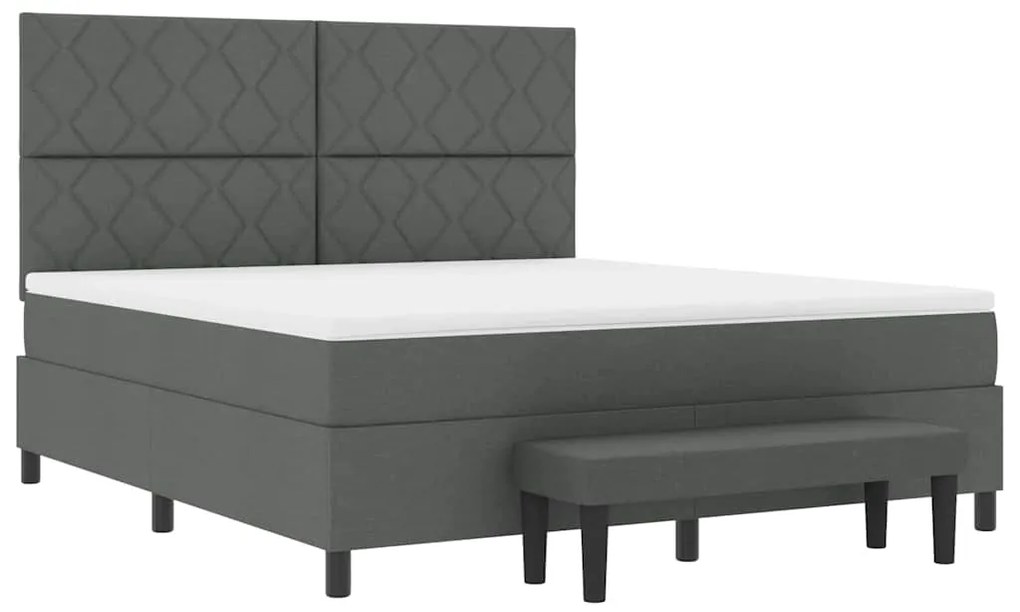 Cama Box com Colchão e Banco Cinza Escuro 180x200 cm Tecido