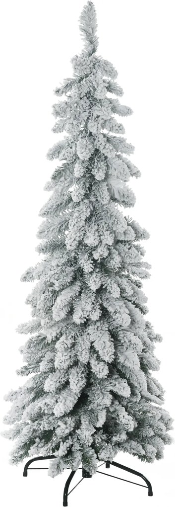 Árvore de Natal artificial altura 135 cm com suporte em aço, 253 ramos com neve, base dobrável, verde
